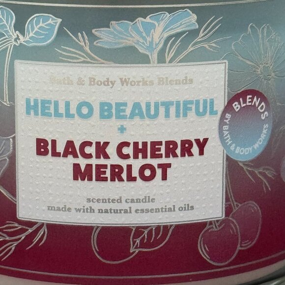 BBW Hello Beautiful + Black Cherry Merlot Bath & Body Works 3 Wick Candle - Picture 3 of 10